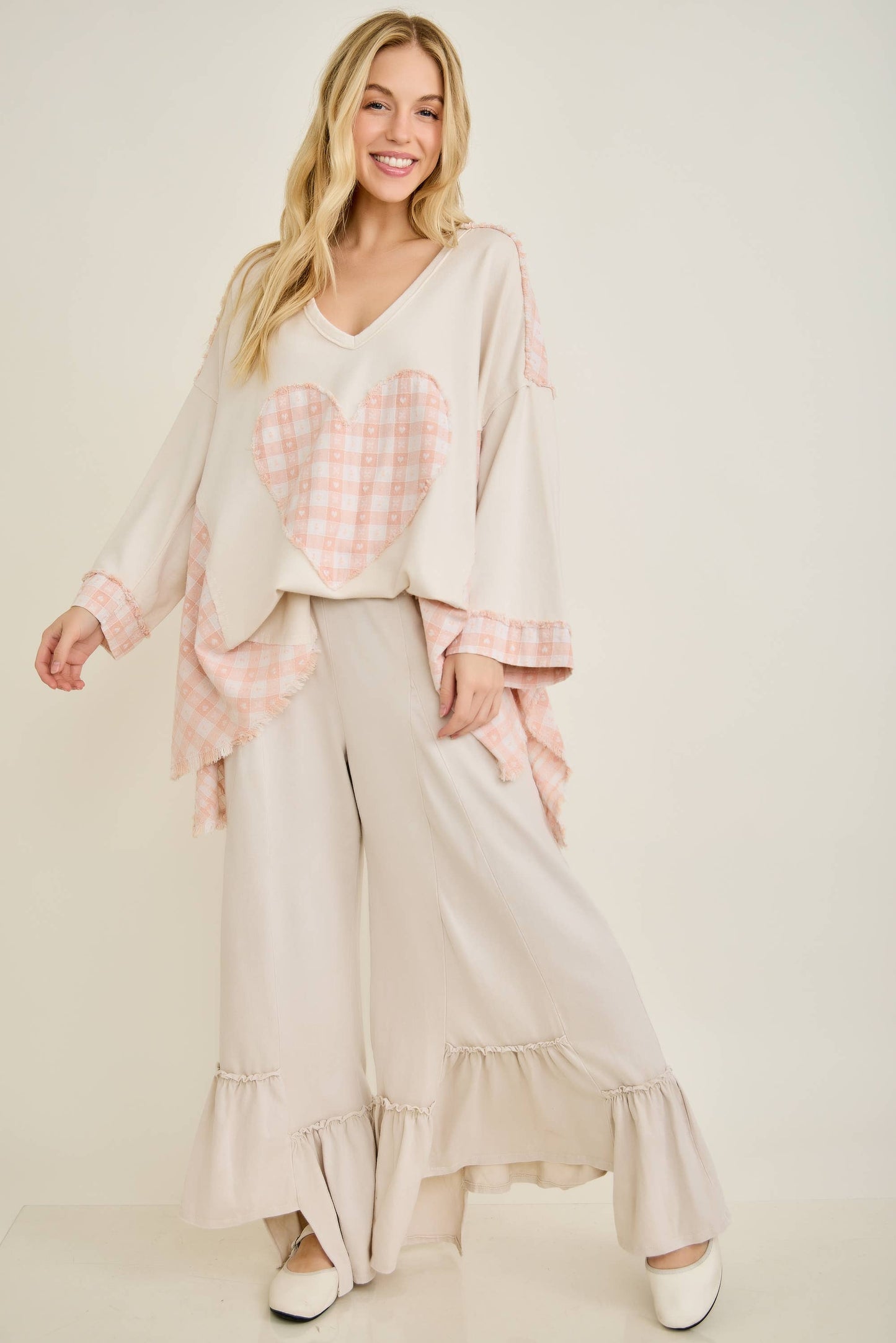 Mineral Washed Valentines day Heart Poncho
