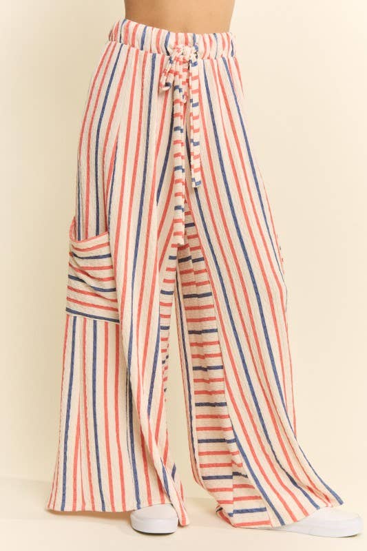 RED&BLUE STRIPE WIDE LEG PANTS
