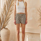 CHECKERED LACE TRIM SHORTS WITH DRAWSTRING