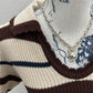 Striped collared short sleeve cropped sweater