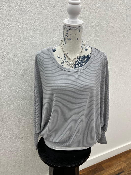 Ribbed batwing long sleeve boat neck sweater