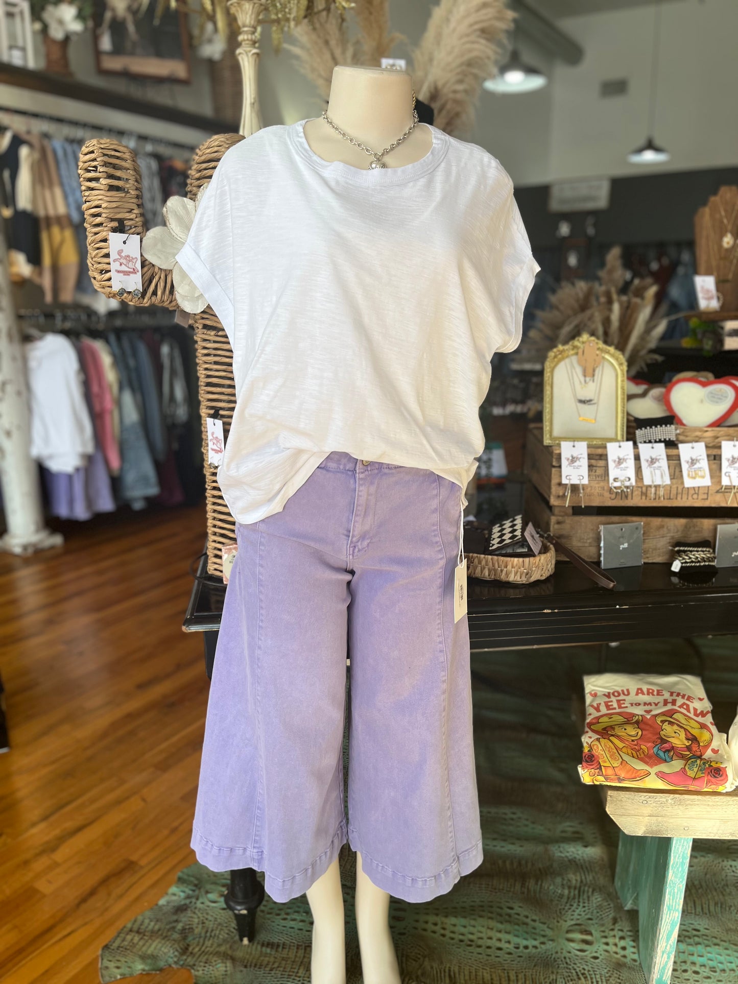 High rise cropped gaucho denim