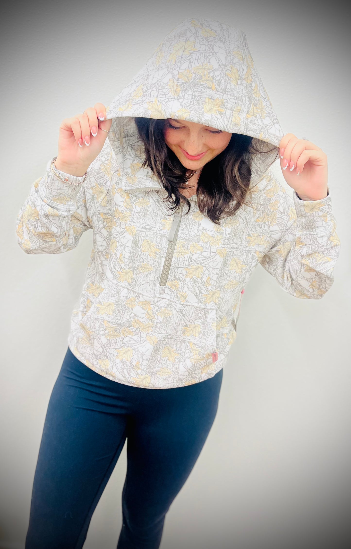 Buttery White camo hoodie.