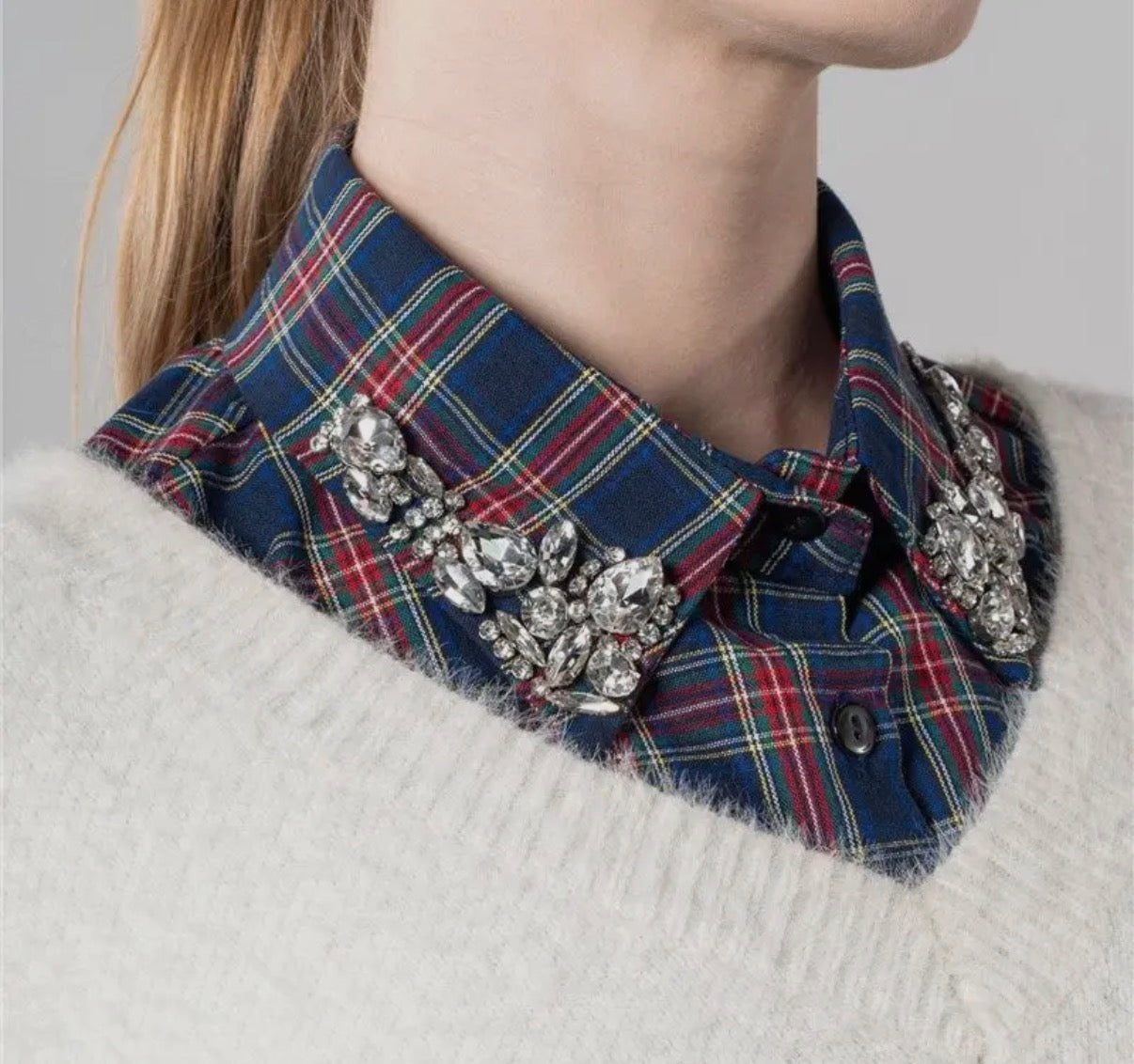 Blue Plaid with a little bling Dickey Collar