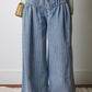Stripe Button Pleated Drawstring Wide Pants