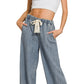 WIDE LEG DRAWSTRING ELASTIC WAISTBAND DENIM PANTS