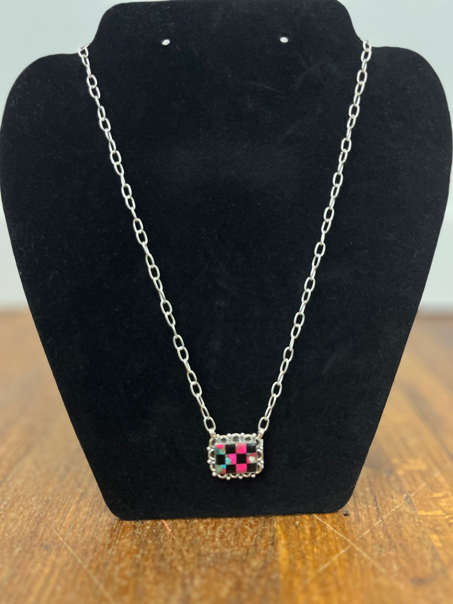 Sterling Silver Turquoise Inlay Necklace in