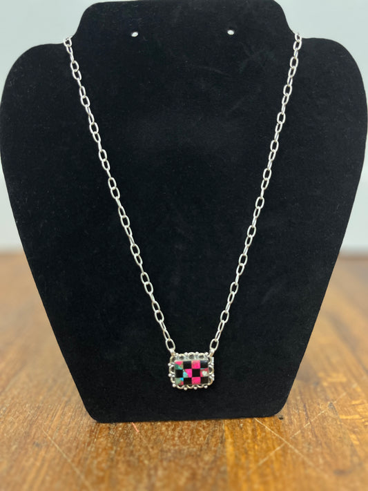 Sterling Silver Turquoise Inlay Necklace in