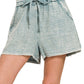 WASHED DOUBLE GAUZE FRAYED HEM DRAWSTRING SHORTS