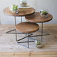 SET OF THREE ROUND WIRE DISPLAY RISERS WITH WOOD TOPS