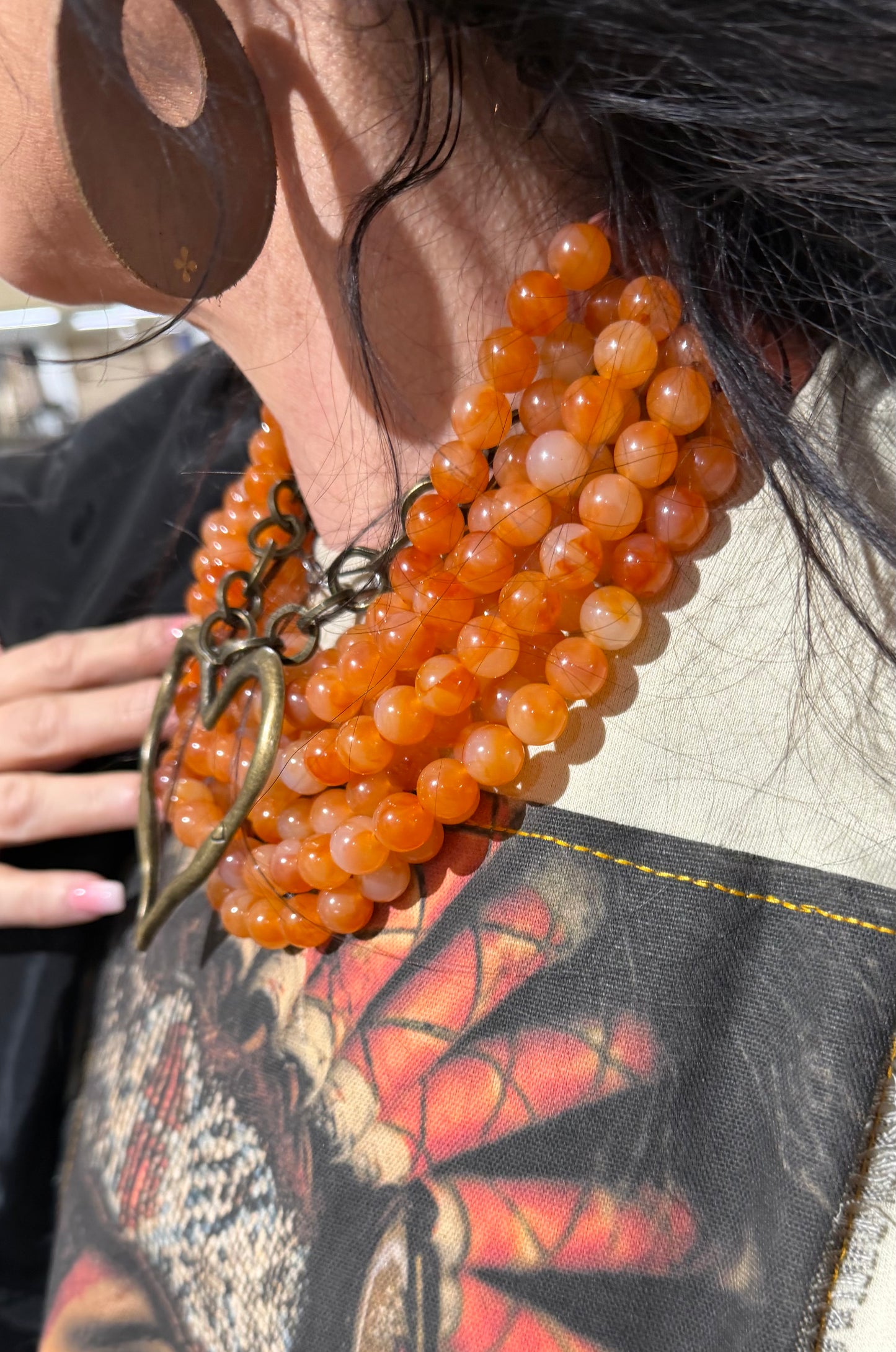 Marble Faceted Acrylic Ball Bead Multi Strand Layered Faux Leather Magnetic necklace 7strand