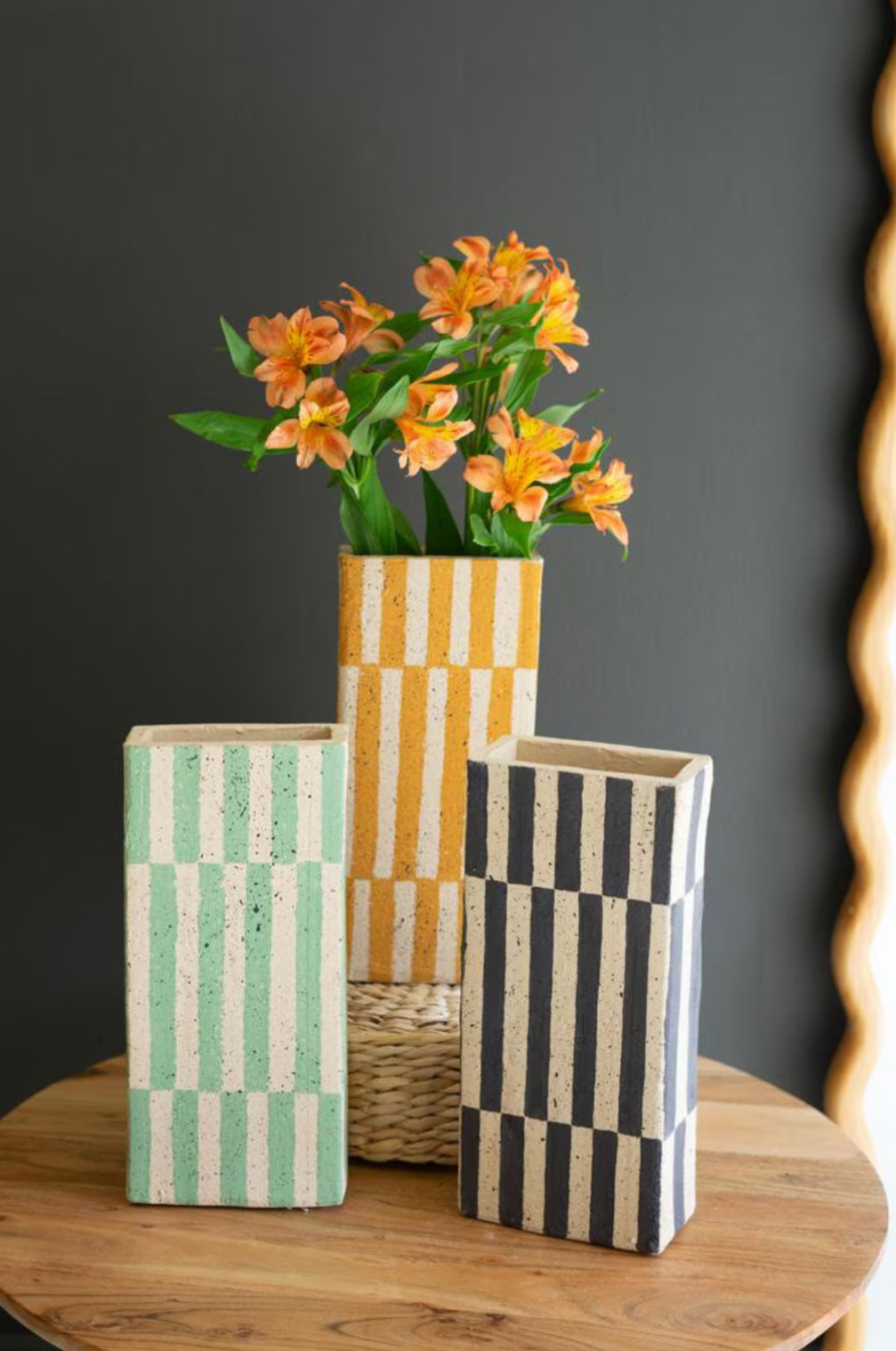 CHECKERED CLAY CYLINDER VASES