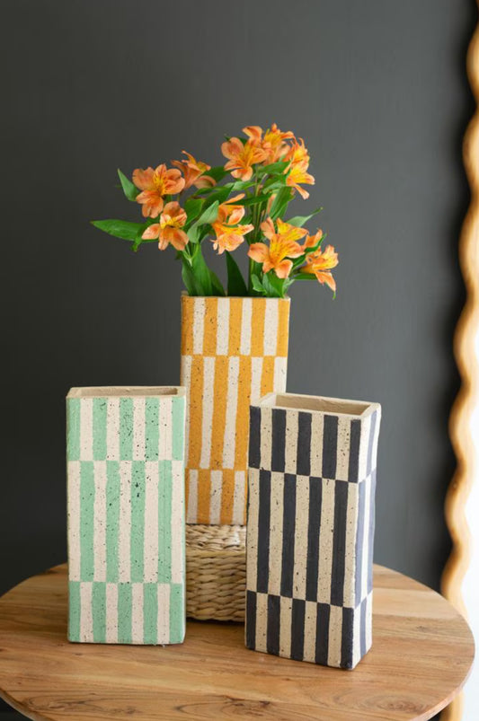 CHECKERED CLAY CYLINDER VASES