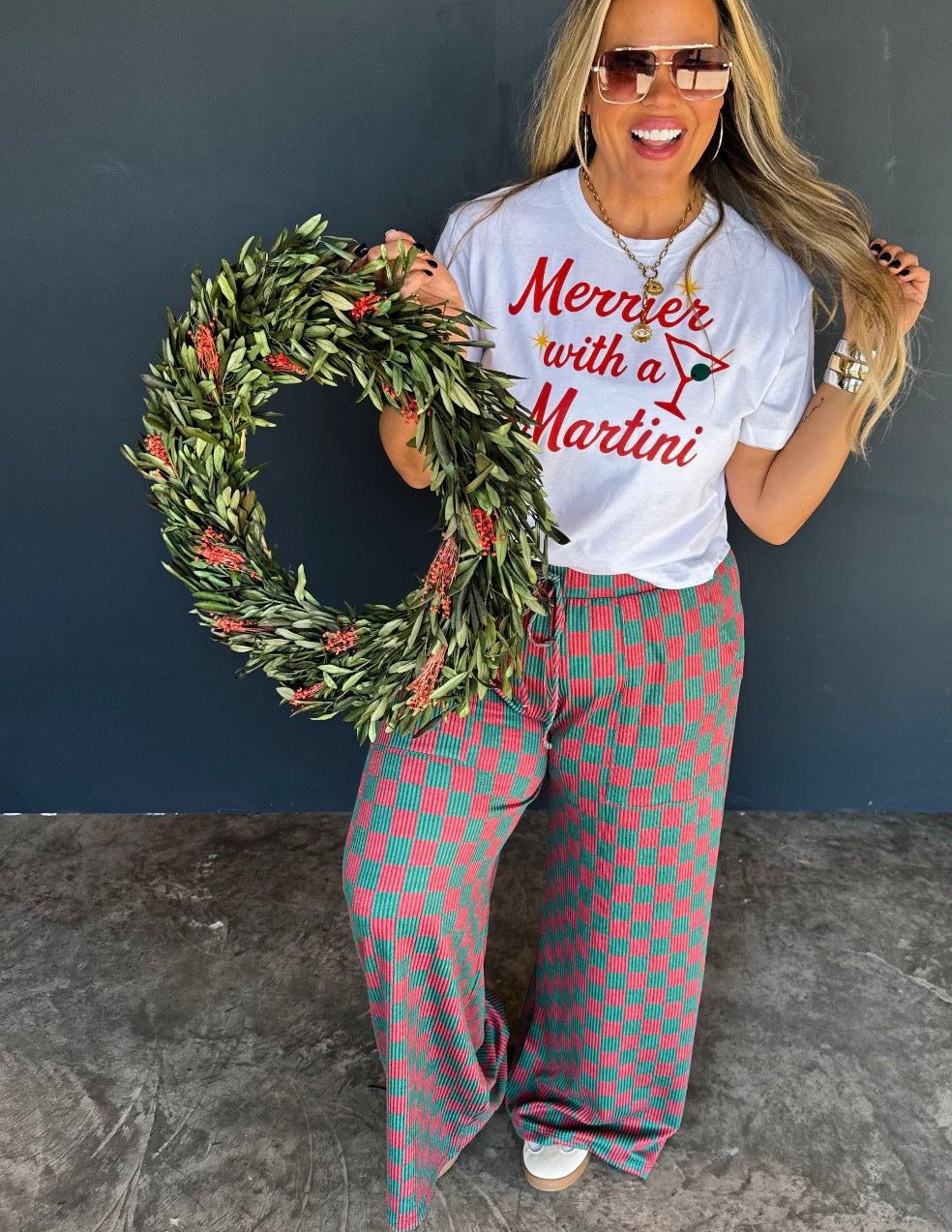 Christmas wide leg, checkered pants