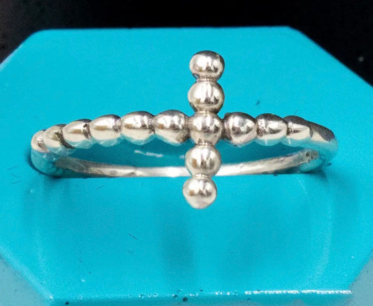 Dainty Beaded Cross Ring