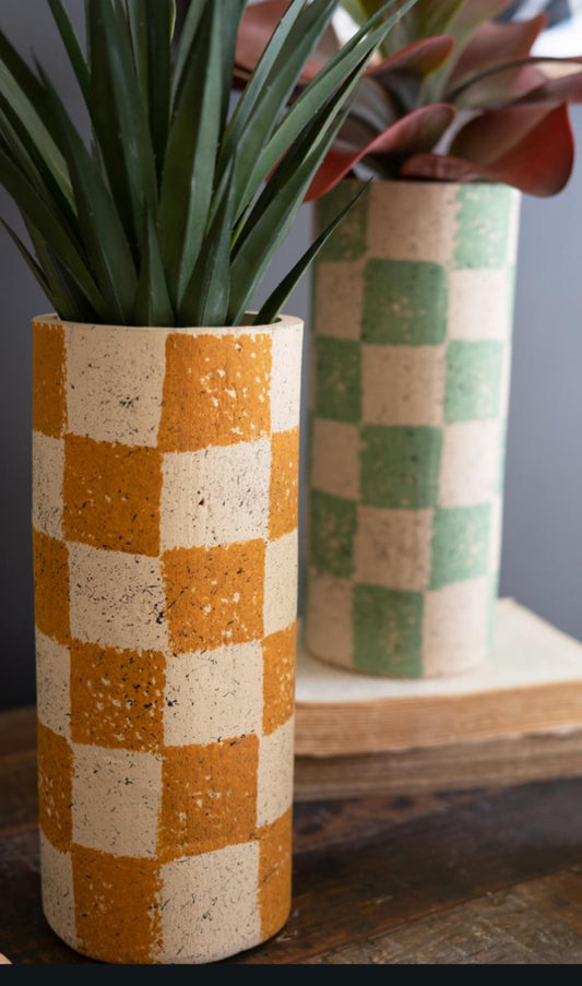 CHECKERED CLAY CYLINDER VASES