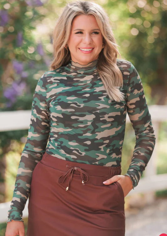 Camo mesh top