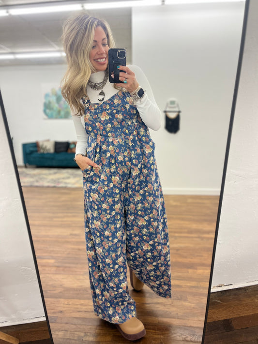 Floral Denim Overalls