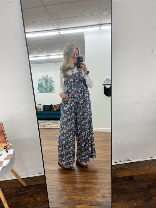 Floral Denim Overalls