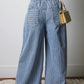 Stripe Button Pleated Drawstring Wide Pants