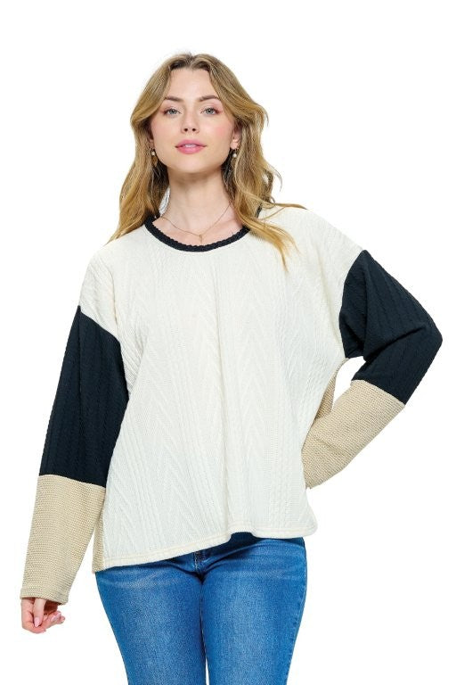 Sweater Colorblock Cable Knit