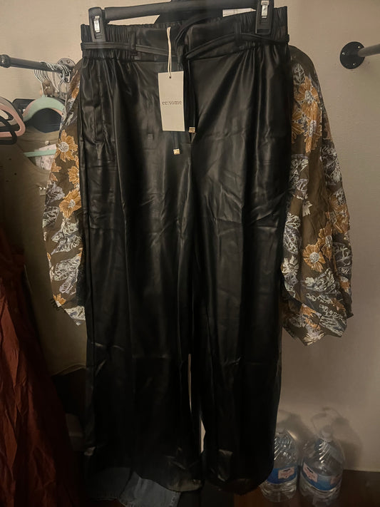 Black leather pull on pants