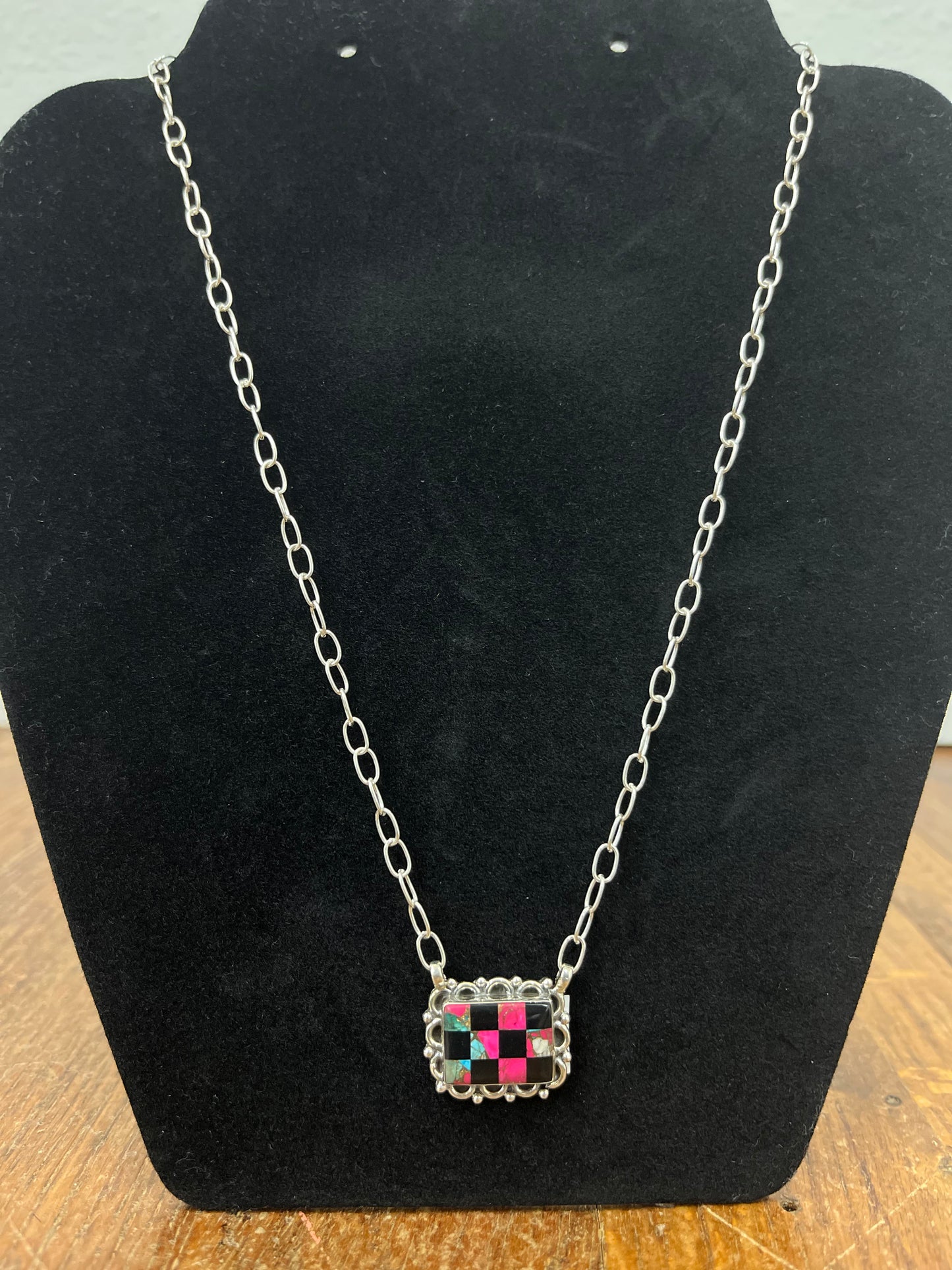 Sterling Silver Turquoise Inlay Necklace in