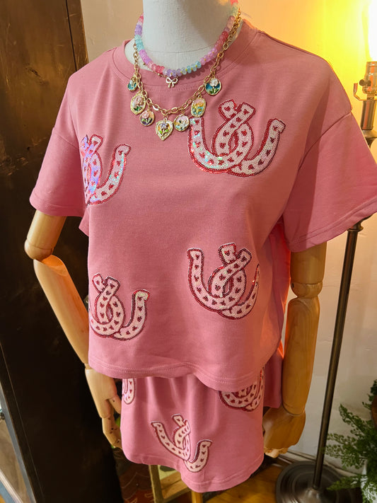 Horse Shoe Cropped Tee and High Waist Skort SET