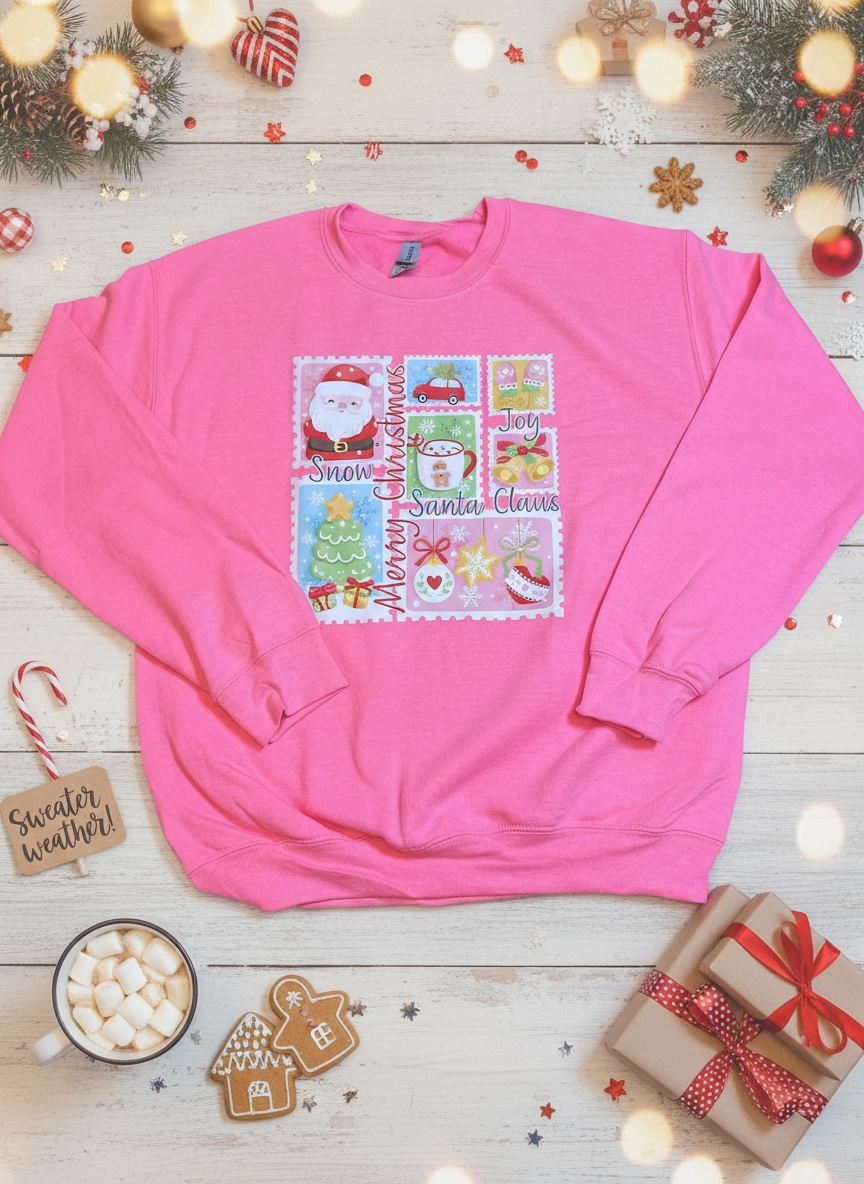 Pink Santa stamps sweatshirt .