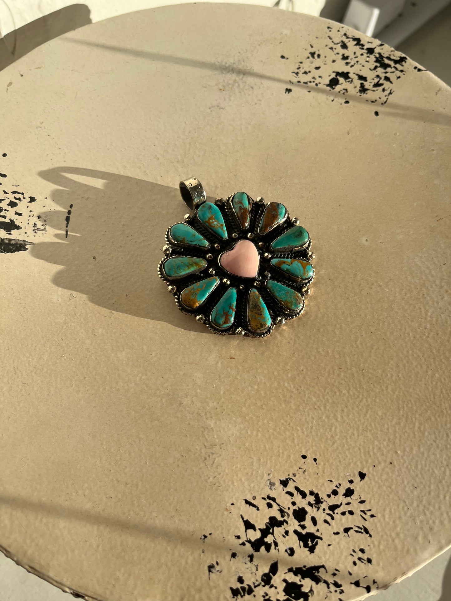 Turquoise and pink heart pendant
