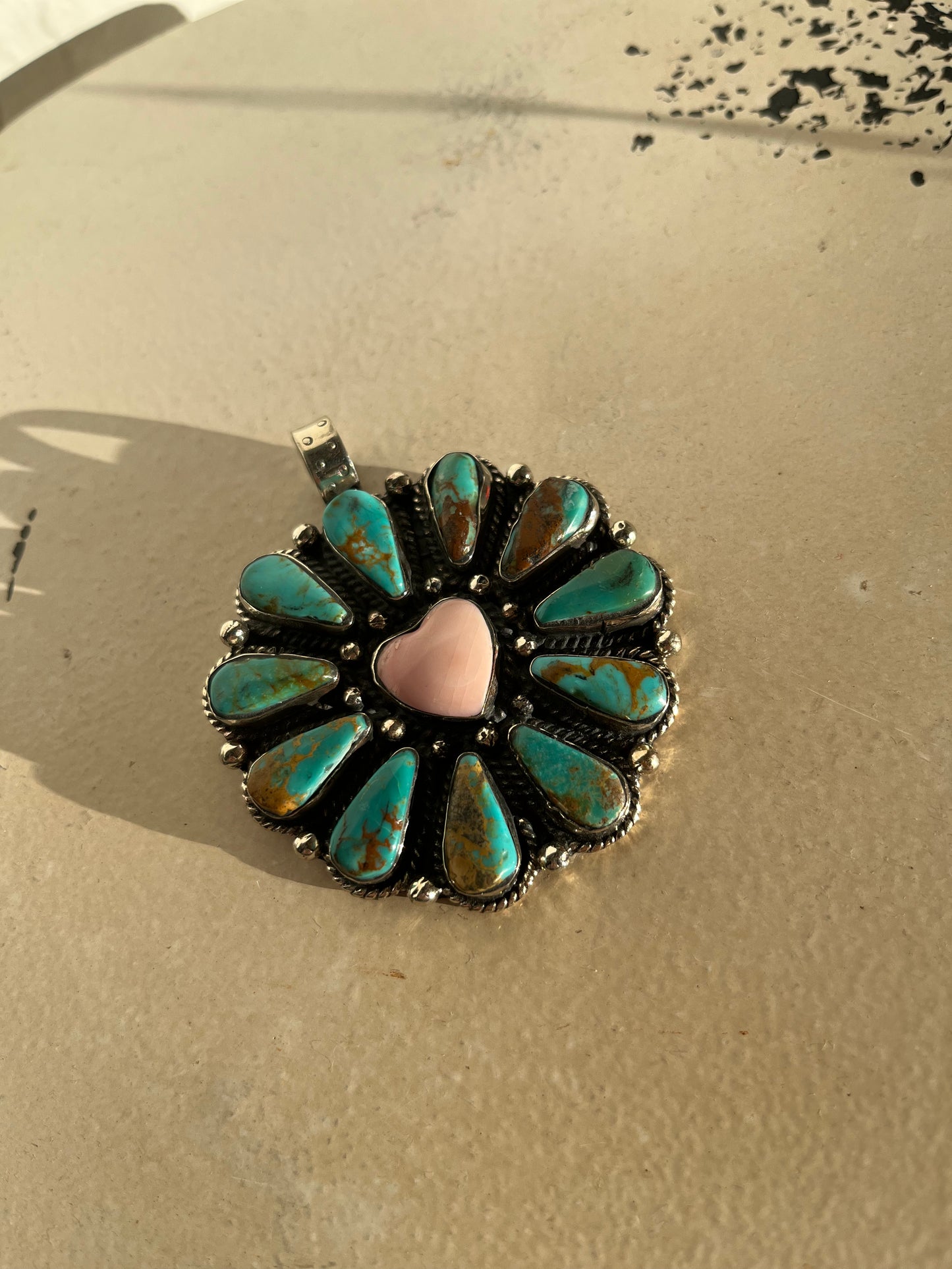 Turquoise and pink heart pendant