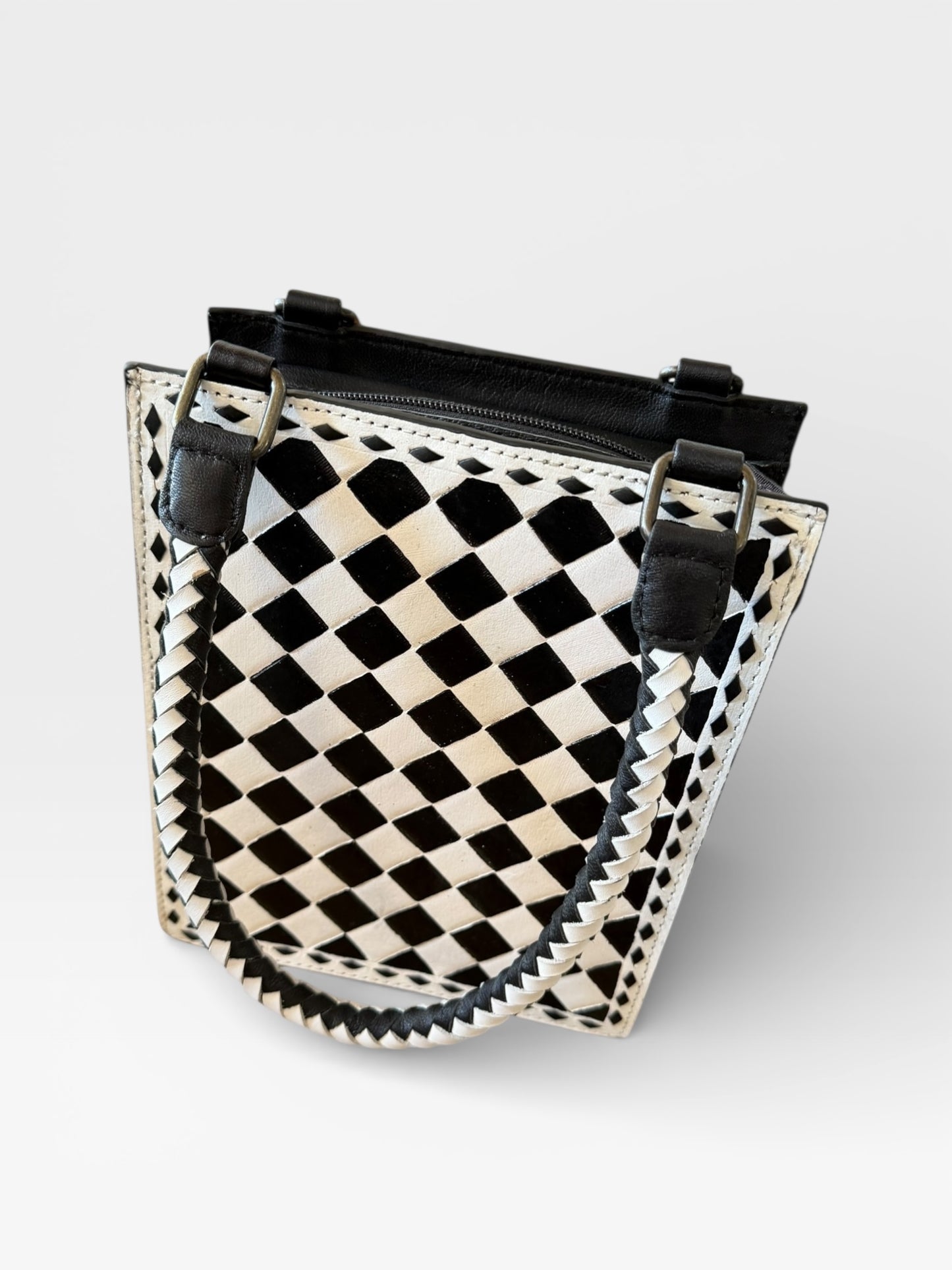Checkered leather cross body