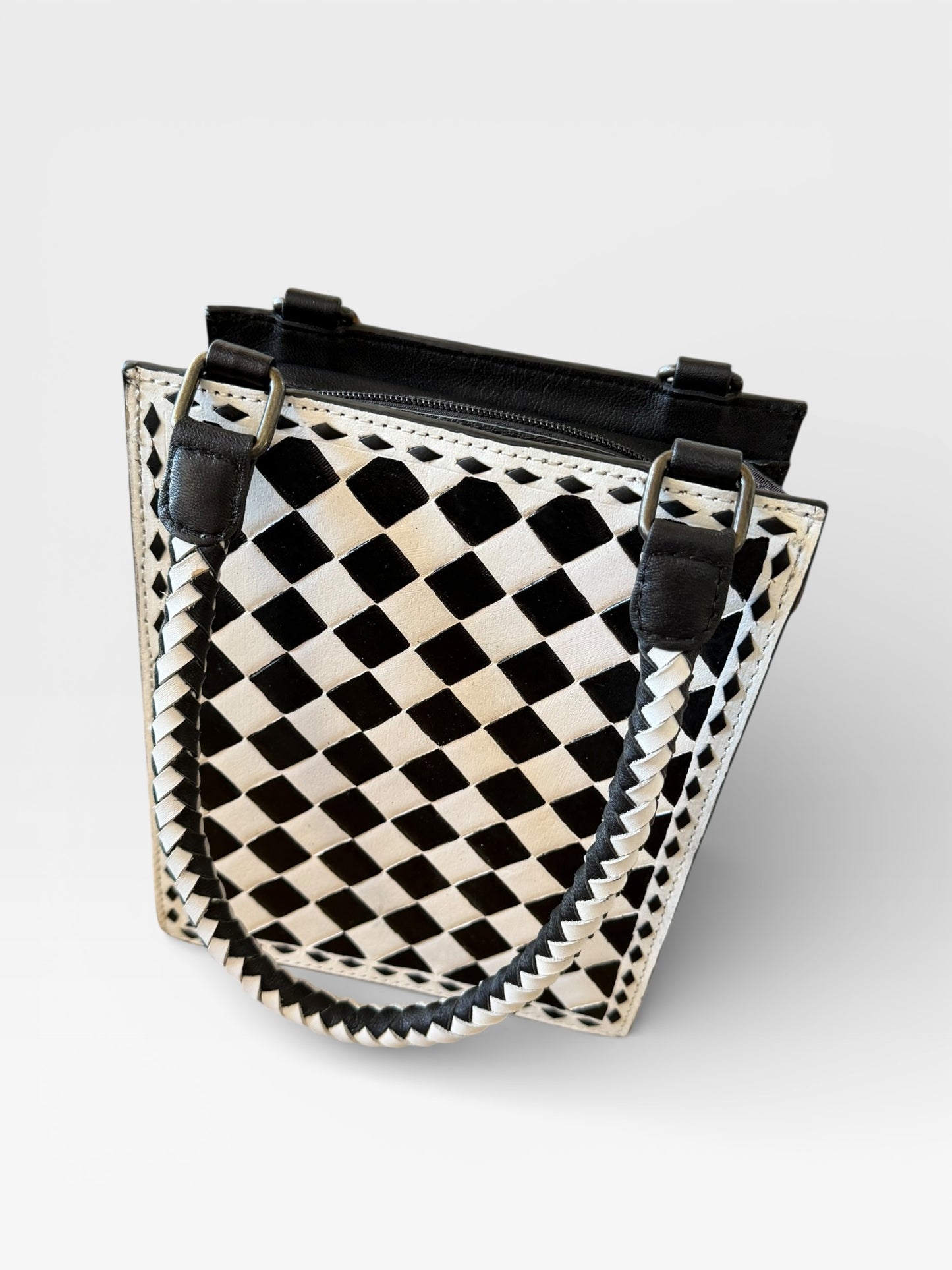 Checkered leather cross body