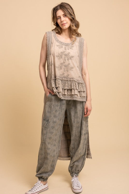 Sleeveless Tiered Ruffle High Low Lace Top