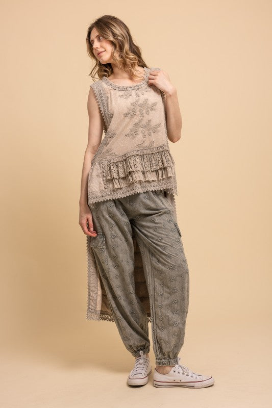 Sleeveless Tiered Ruffle High Low Lace Top