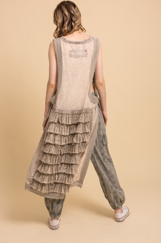 Sleeveless Tiered Ruffle High Low Lace Top