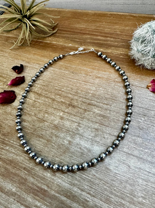 14 in Sterling Silver Choker Necklace 6&3 MM beads