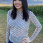 MOCHA DOT VELVET LONG SLEEVE MESH TOP