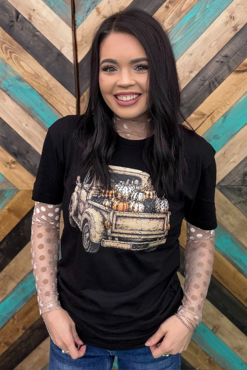 MOCHA DOT VELVET LONG SLEEVE MESH TOP