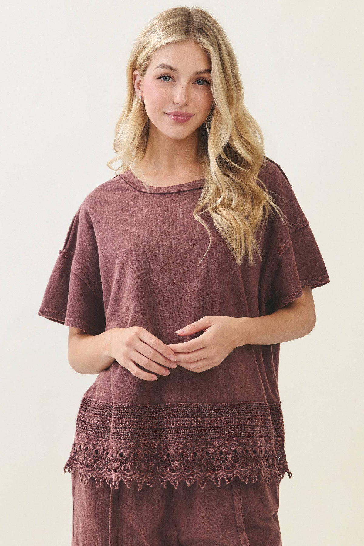 Delicate lace trimmed hem blouse