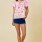 MIXED PRINT FLUTTER SLEEVE TOP