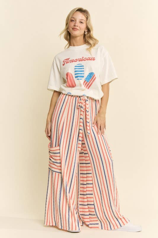 RED&BLUE STRIPE WIDE LEG PANTS