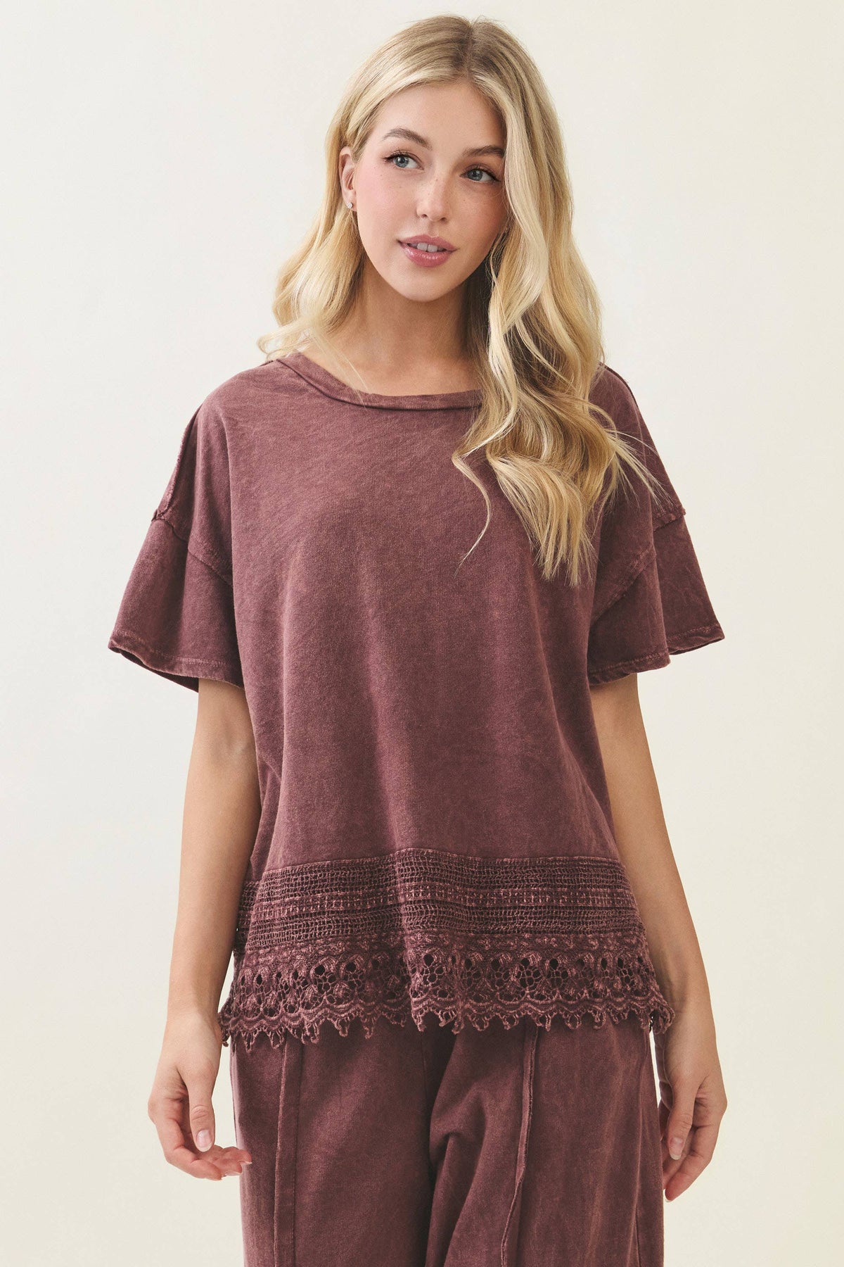 Delicate lace trimmed hem blouse