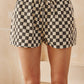 CHECKERED LACE TRIM SHORTS WITH DRAWSTRING