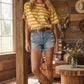 Striped Short Sleeve Relaxed Fit Knit Top