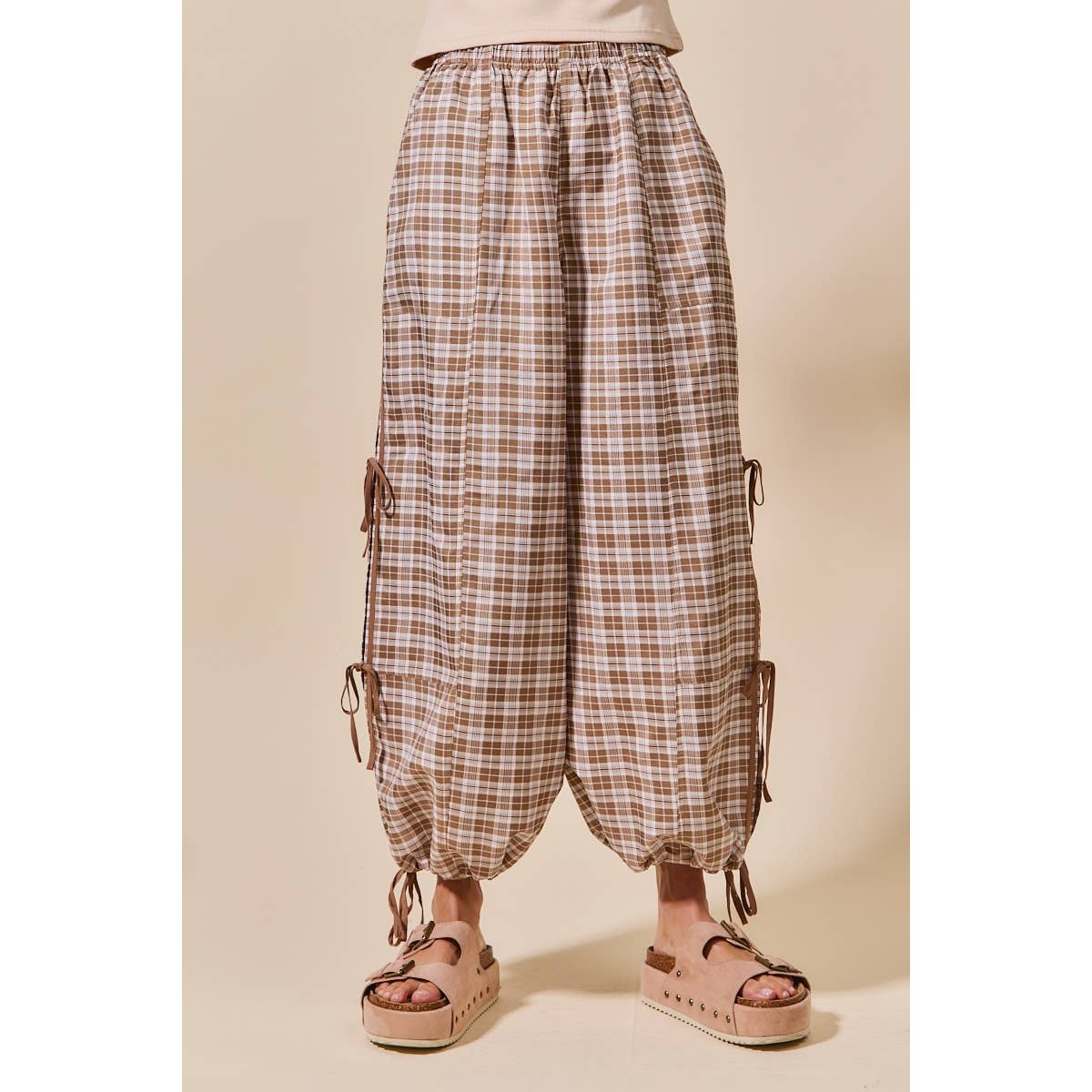 CHECKERED PLAID ELASTICIZED JOGGER TRACK PANTS
