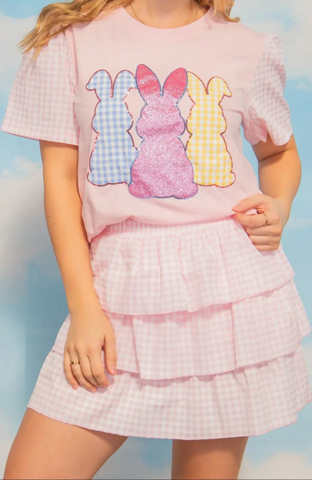 Pink Gingham Ruffle Skirt with Shorts