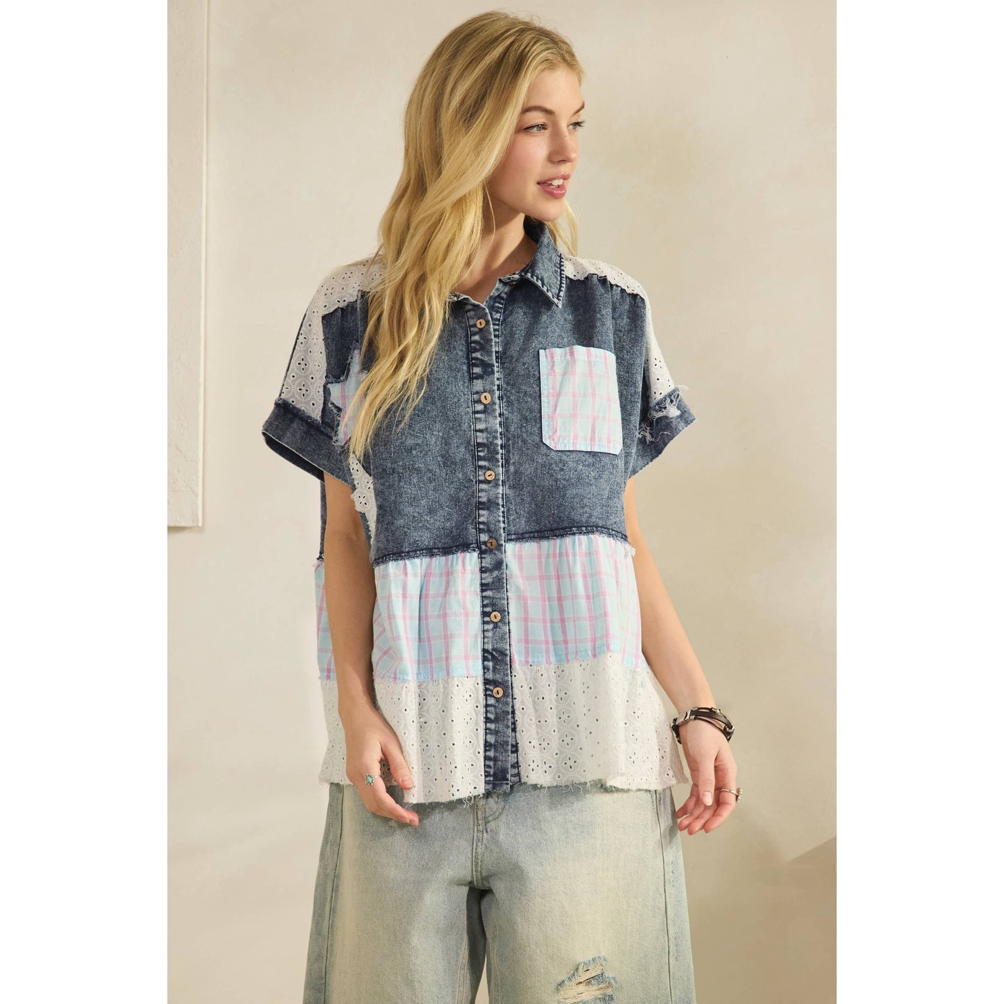 LACE & STARS DENIM BLOUSE