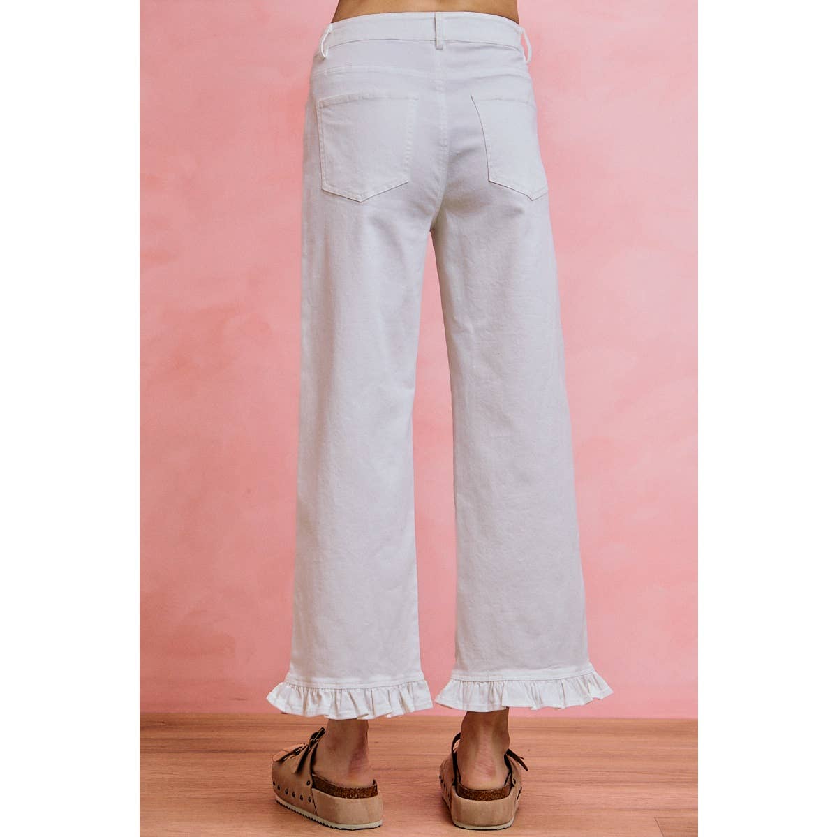 RUFFLED BOTTOM DENIM JEANS PANTS