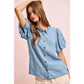 PUFF SLEEVES WASHED TENCEL SHIRT TOP